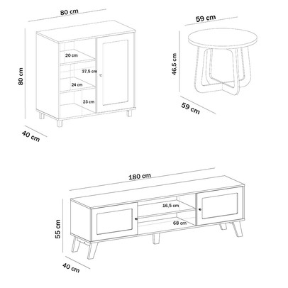 Sala de Estar Completa para TV Até 75 Polegadas Charlotte 3 Portas Cinamomo/Off White  - Artely Móveis