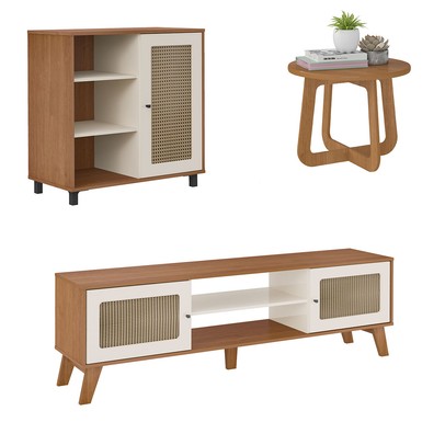 Sala de Estar Completa para TV Até 75 Polegadas Charlotte 3 Portas Cinamomo/Off White  - Artely Móveis