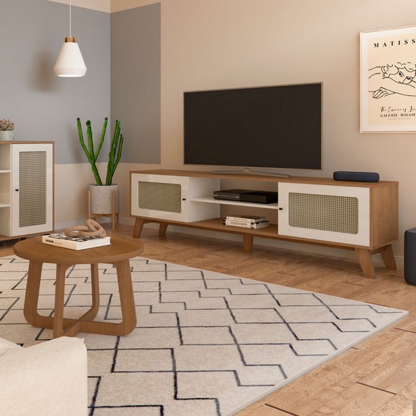 Sala de Estar Completa para TV Até 75 Polegadas Charlotte 2 Portas Cinamomo/Off White - Pnr Móveis