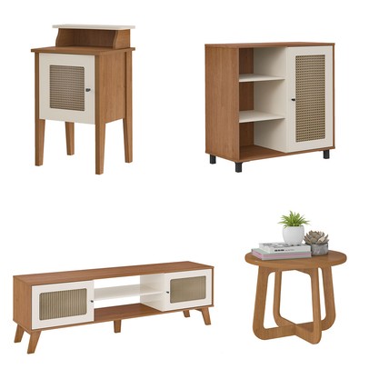 Sala de Estar Completa para TV Até 75 Polegadas Charlotte 4 Portas Cinamomo/Off White - Pnr Móveis