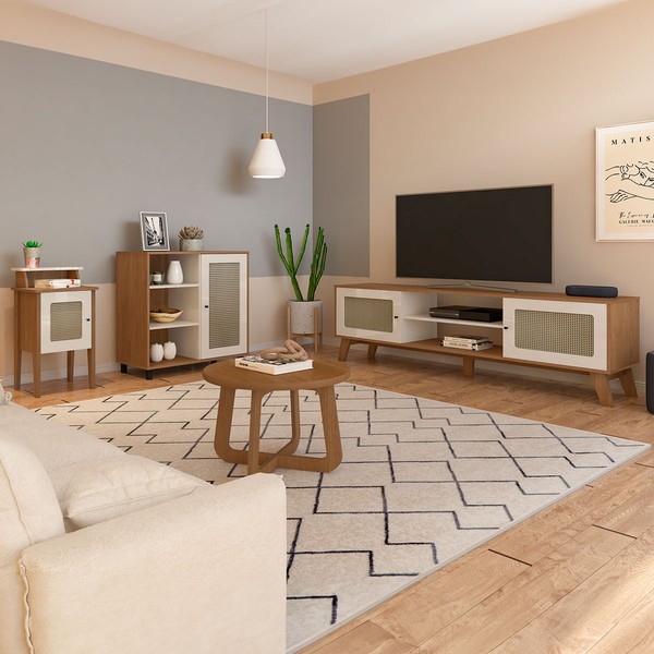 Sala de Estar Completa para TV Até 75 Polegadas Charlotte 4 Portas Cinamomo/Off White - Pnr Móveis