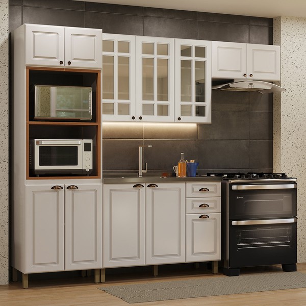 Cozinha Completa Firenze 12 Portas 2 Gavetas com Vidro 6171.132 Branco - Indekes