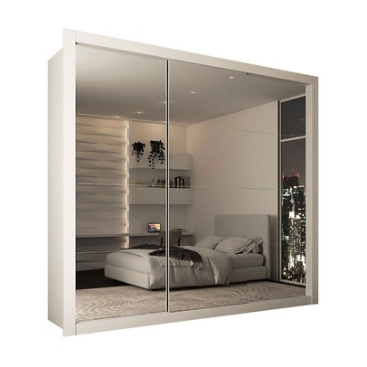 Guarda-Roupa Casal Maria Helena 3 Portas de Correr 4 Gavetas Espelhado Branco - Panorama Móveis