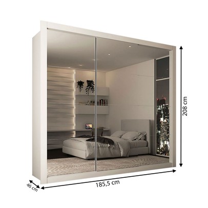 Guarda-Roupa Casal Maria Helena 3 Portas de Correr 4 Gavetas Espelhado Branco - Panorama Móveis