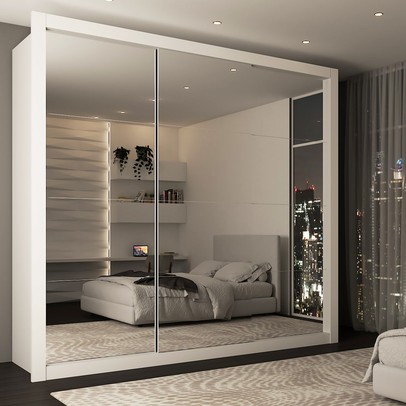 Guarda-Roupa Casal Maria Helena 3 Portas de Correr 4 Gavetas Espelhado Branco - Panorama Móveis