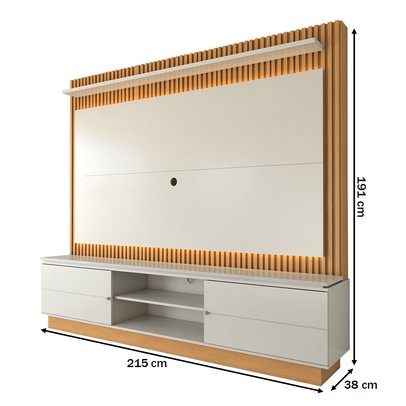 Estante para TV Até 75 Polegadas Cine 2 Portas com Led Nature/Off White - Panorama Móveis