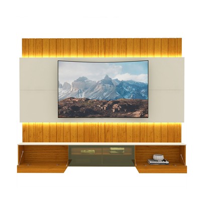 Painel para TV 85 Polegadas Soberano 3 Portas 100% Mdf com Led Naturale/Off White - Gelius