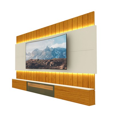 Painel para TV 85 Polegadas Soberano 3 Portas 100% Mdf com Led Naturale/Off White - Gelius