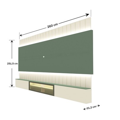 Painel para TV 85 Polegadas Soberano 3 Portas 100% Mdf com Led Off White/Verde - Gelius