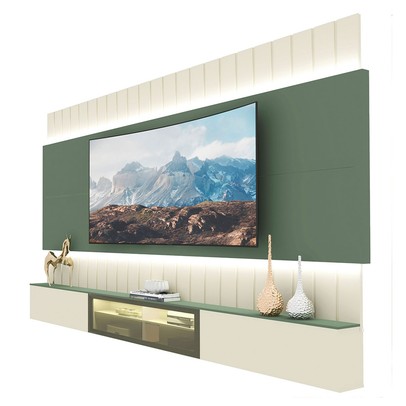 Painel para TV 85 Polegadas Soberano 3 Portas 100% Mdf com Led Off White/Verde - Gelius