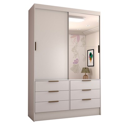 Guarda-Roupa Infantil Cameron 2 Portas de Correr 6 Gavetas com Espelho Branco - Panorama Móveis