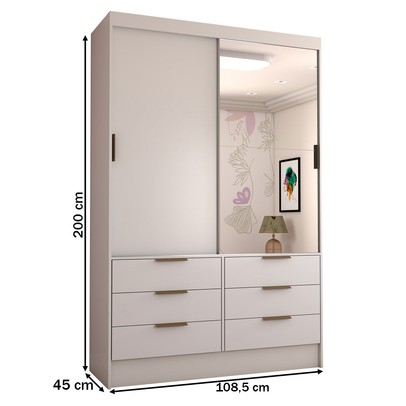 Guarda-Roupa Infantil Cameron 2 Portas de Correr 6 Gavetas com Espelho Branco - Panorama Móveis
