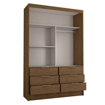 Guarda-Roupa Infantil Cameron 2 Portas de Correr 6 Gavetas com Espelho Marrom - Panorama Móveis