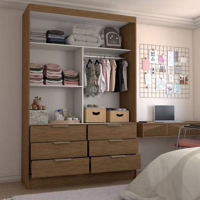 Guarda-Roupa Infantil Cameron 2 Portas de Correr 6 Gavetas com Espelho Marrom - Panorama Móveis