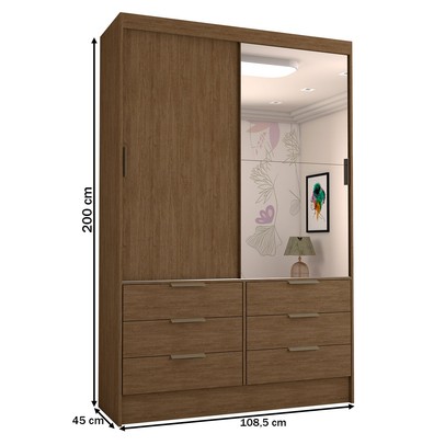 Guarda-Roupa Infantil Cameron 2 Portas de Correr 6 Gavetas com Espelho Marrom - Panorama Móveis
