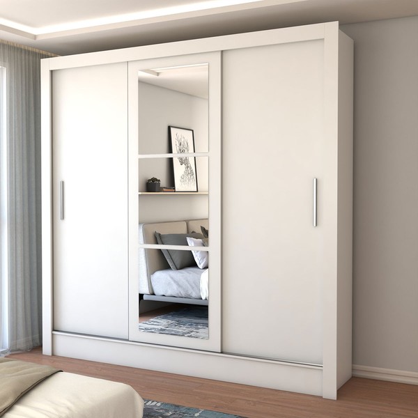 Guarda-Roupa Casal Castela 3 Portas 3 Gavetas com Espelho Branco - Panorama Móveis