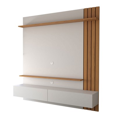 Painel para TV Até 65 Polegadas Christiania 2 Portas 2 Prateleiras Off White Matte/Freijó - Panorama Móveis