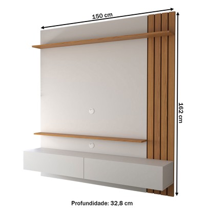 Painel para TV Até 65 Polegadas Christiania 2 Portas 2 Prateleiras Off White Matte/Freijó - Panorama Móveis