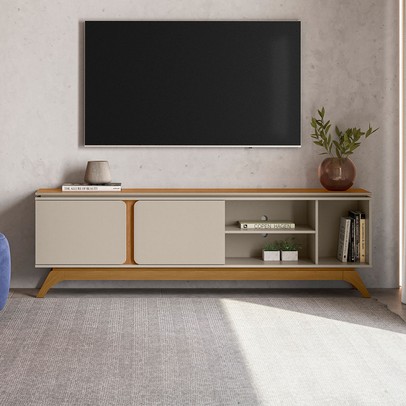 Rack para TV Até 70 Polegadas Istambul 2 Portas Nature/Off White - Linea Brasil