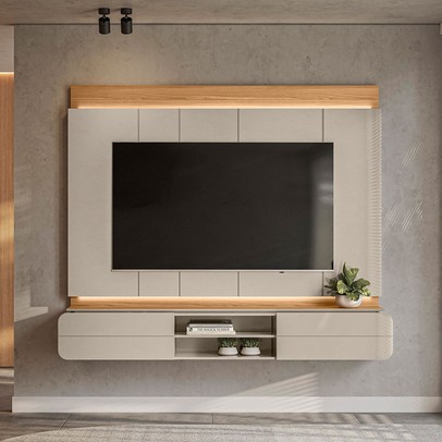 Painel para TV Até 75 Polegadas Zurique 2 Portas Tauari/Off White Brilho - Linea Brasil