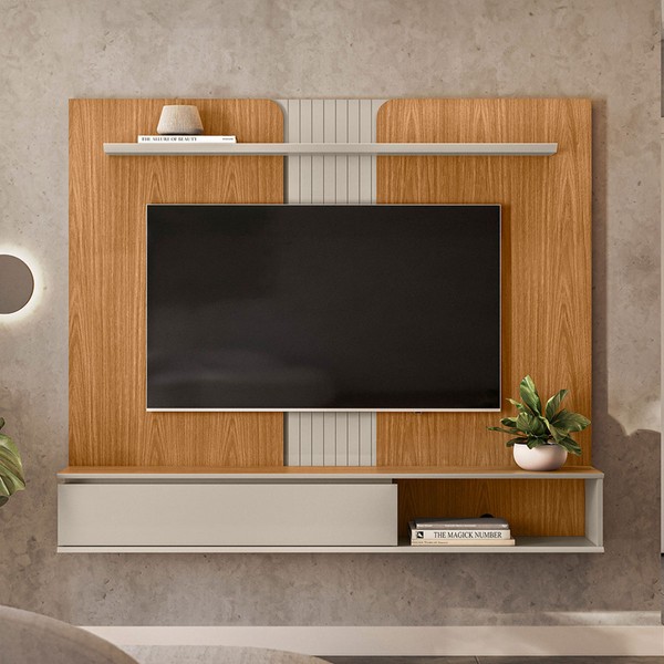 Painel para TV Até 65 Polegadas Friburgo 1 Porta Nature/Off White - Linea Brasil