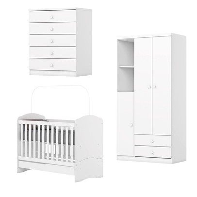 Quarto de Bebê Completo Bala de Menta 3 Portas 7 Gavetas Branco - Henn