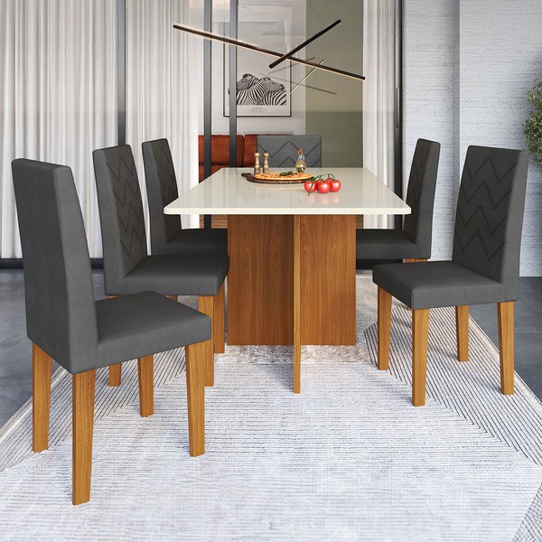 Mesa Jantar 6 Lugares Miami Freijo/Off White/Grafite - Indekes