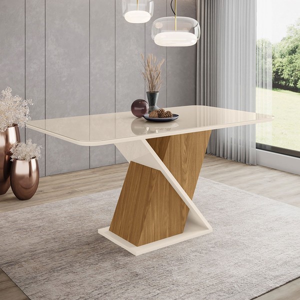 Mesa de Madeira Epic com Vidro Sc27 Nature/Off White - Henn