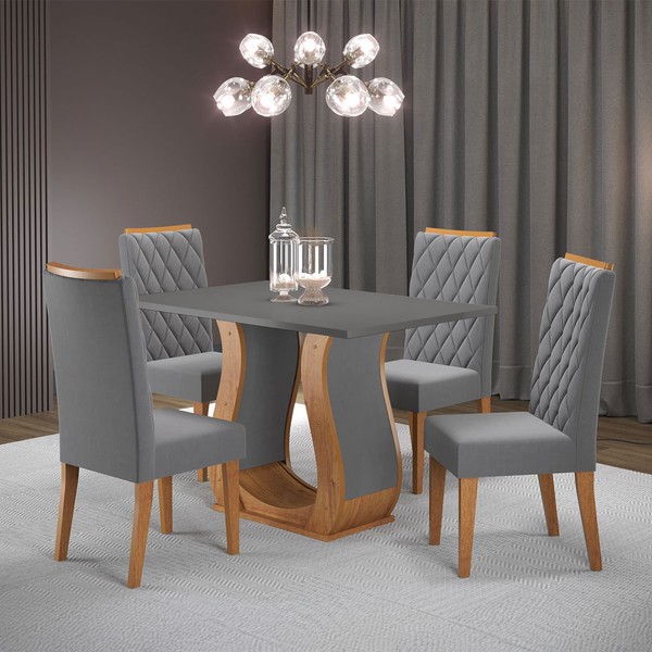 Mesa de Jantar 4 Lugares Los Angeles Mel/Cinza/Veludo Cinza - Viero Móveis