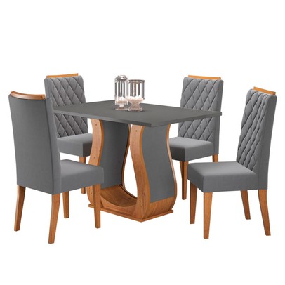 Mesa de Jantar 4 Lugares Los Angeles Mel/Cinza/Veludo Cinza - Viero Móveis
