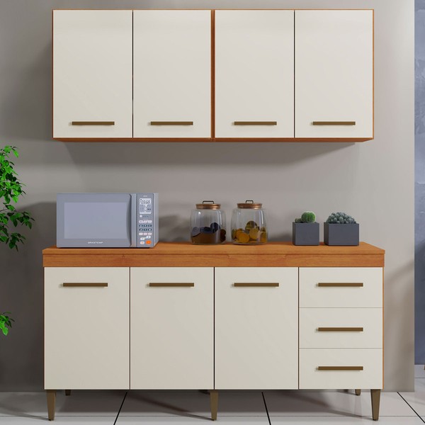 Cozinha Completa Atenas 7 Portas 3 Gavetas Nature/Off White - Kaiki Móveis