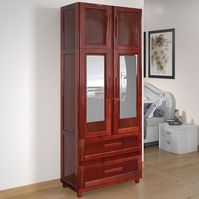 Guarda-Roupa Casal Piauí 4 Portas 2 Gavetas 1 Prateleira com Espelho Clean Madeira Maciça Mel - Rodmóveis