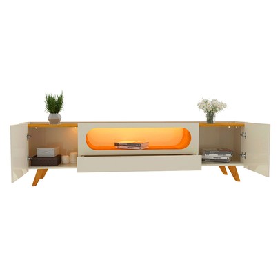 Rack para TV Até 85 Polegadas Nobre 2 Portas 1 Gaveta 100% Mdf com Led Off White/Naturale - Gelius
