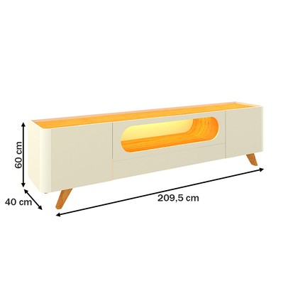 Rack para TV Até 85 Polegadas Nobre 2 Portas 1 Gaveta 100% Mdf com Led Off White/Naturale - Gelius