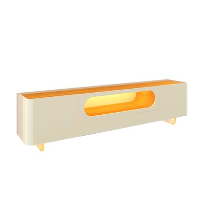 Rack para TV Até 85 Polegadas Nobre 2 Portas 1 Gaveta 100% Mdf com Led  e Pés de Vidro Off White/Naturale - Gelius