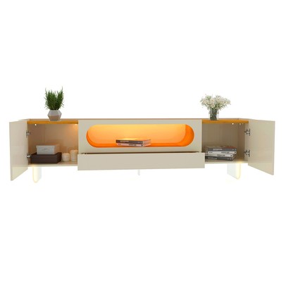 Rack para TV Até 85 Polegadas Nobre 2 Portas 1 Gaveta 100% Mdf com Led  e Pés de Vidro Off White/Naturale - Gelius
