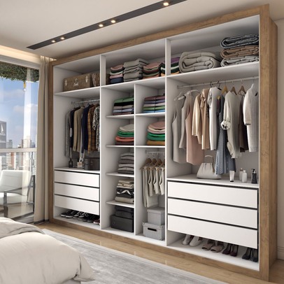 Guarda-Roupa Casal Severo 6 Portas 6 Gavetas com Espelho Ipê/Off White - Panorama Móveis