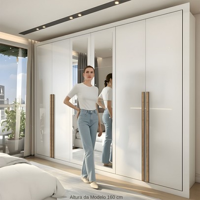 Guarda-Roupa Casal Severo 6 Portas 6 Gavetas com Espelho Branco - Panorama Móveis