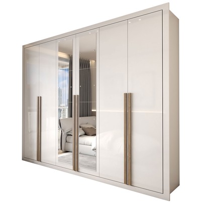 Guarda-Roupa Casal Severo 6 Portas 6 Gavetas com Espelho Branco - Panorama Móveis