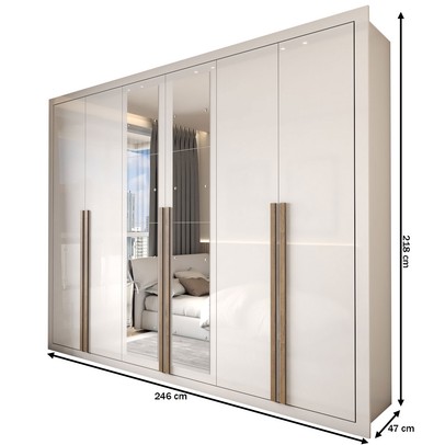 Guarda-Roupa Casal Severo 6 Portas 6 Gavetas com Espelho Branco - Panorama Móveis