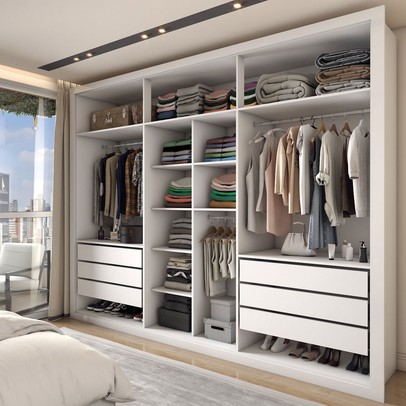 Guarda-Roupa Casal Severo 6 Portas 6 Gavetas com Espelho Branco - Panorama Móveis