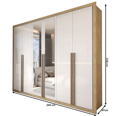 Guarda-Roupa Casal Severo 6 Portas 6 Gavetas com Espelho Capuccino/Branco - Panorama Móveis