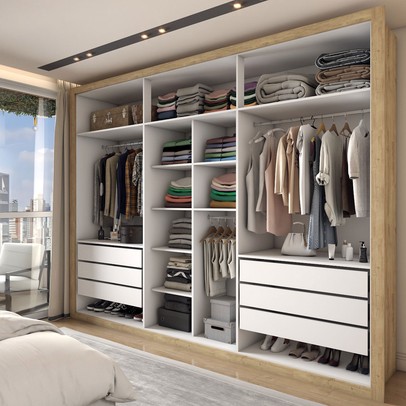 Guarda-Roupa Casal Severo 6 Portas 6 Gavetas com Espelho Capuccino/Branco - Panorama Móveis