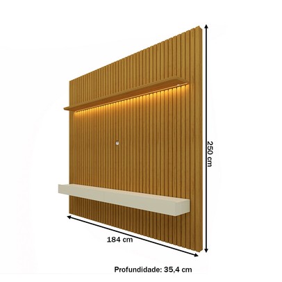 Painel para TV Até 85 Polegadas Nobre Ripado 2 Gavetas 100% Mdf com Led Naturale/Off White - Gelius