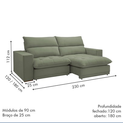Sofá Retrátil e Reclinável Martinho 230cm Boucle Verde - Celflex