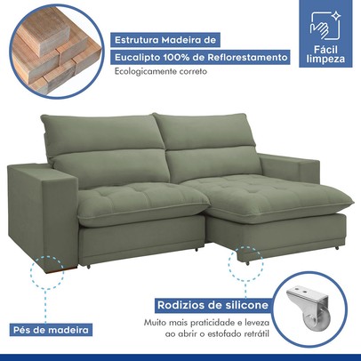 Sofá Retrátil e Reclinável Martinho 230cm Boucle Verde - Celflex