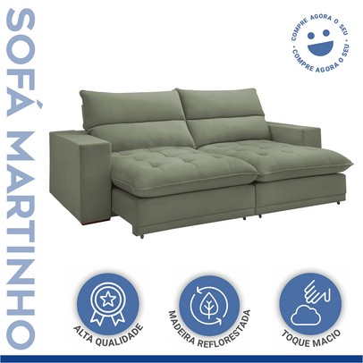 Sofá Retrátil e Reclinável Martinho 230cm Boucle Verde - Celflex