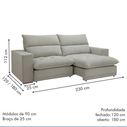 Sofá Retrátil e Reclinável Martinho 230cm Boucle Gelo - Celflex