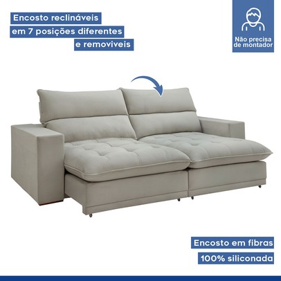 Sofá Retrátil e Reclinável Martinho 230cm Boucle Gelo - Celflex