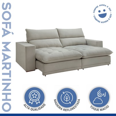 Sofá Retrátil e Reclinável Martinho 230cm Boucle Gelo - Celflex